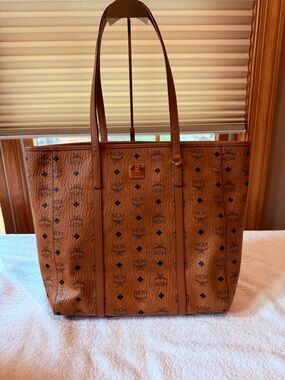 MCM Cognac Brown Visetos Monogram Tote